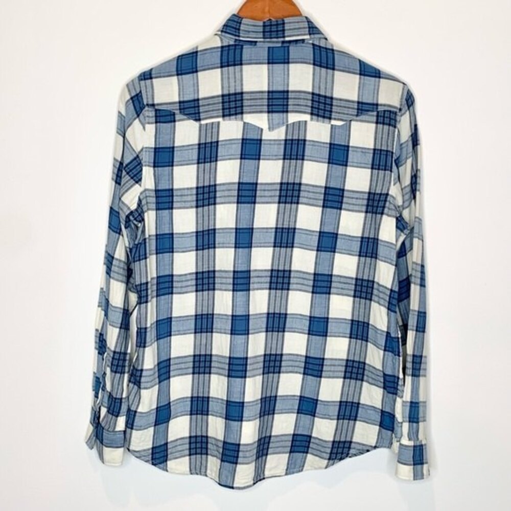 Chaps Pearl Snap Western Blue Plaid Button Down Flannel Shirt M - Picture 4 of 11
